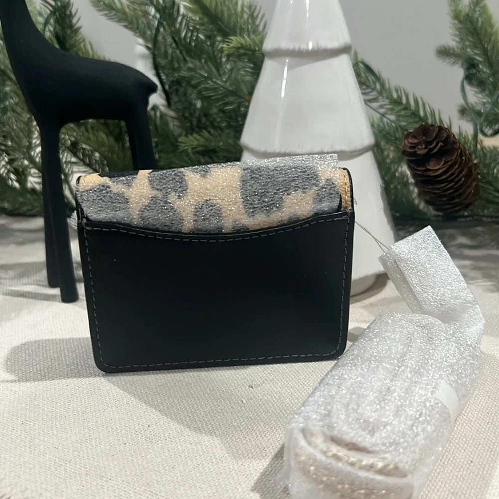 Coach Leopard Print Mini Crossbody in Beige and Black with Gold Chain